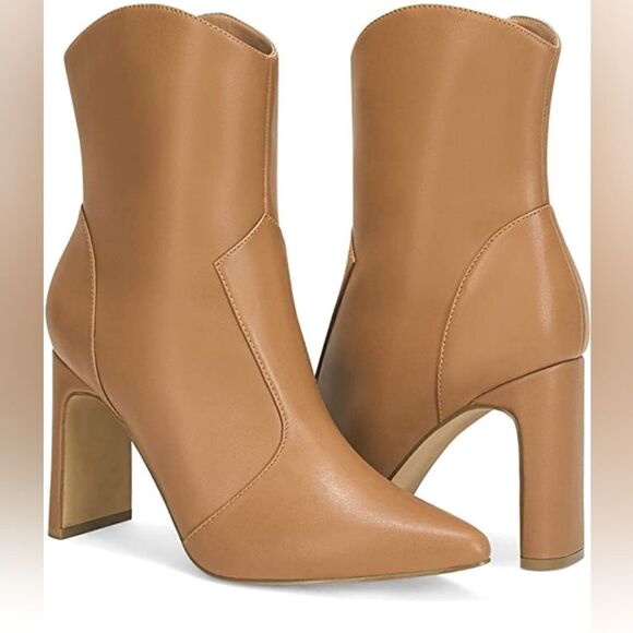 C-2592) COUTGO Womens Western Ankle Boots High Heels Slim Block Sz 7.5 - Picture 6 of 11